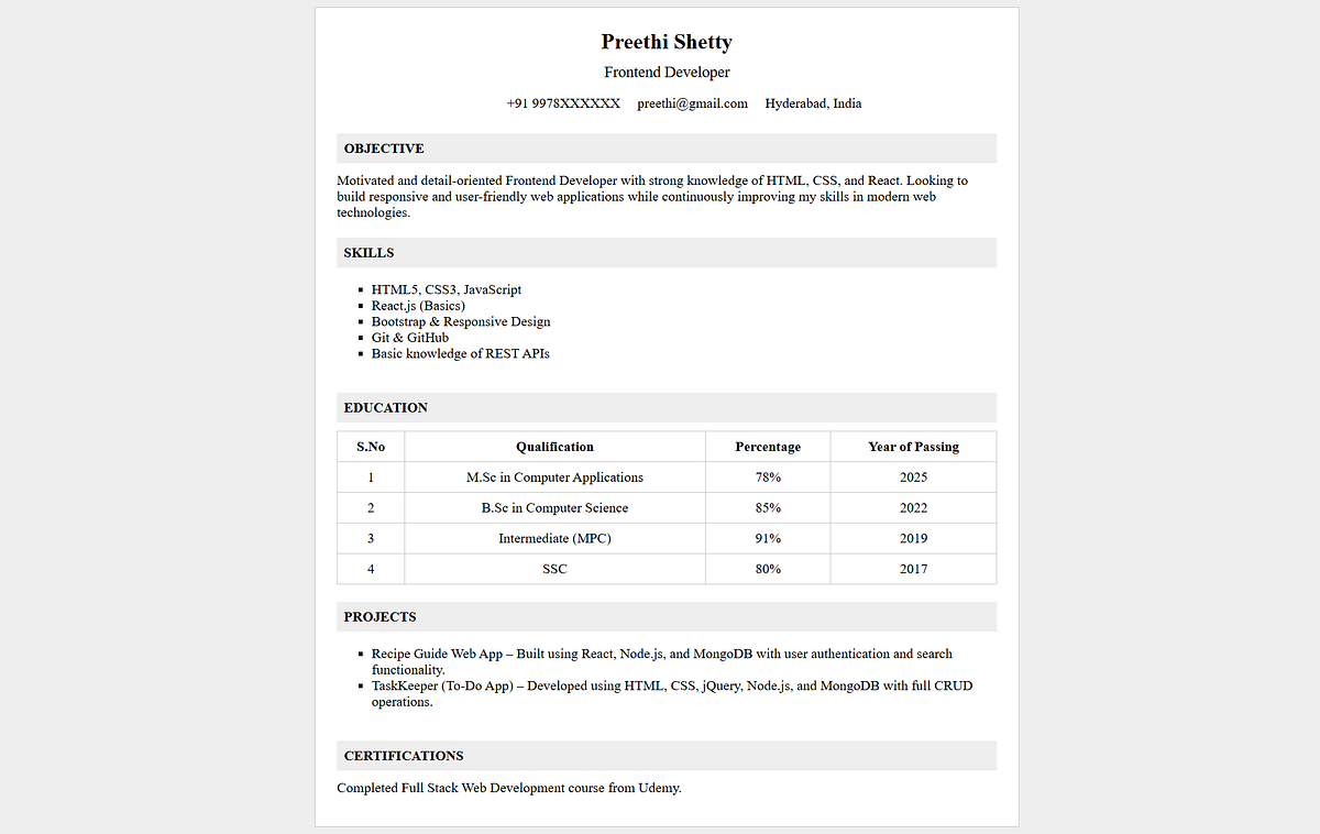 HTML and CSS Resume Project for Beginners (Free Source Code) | Medium