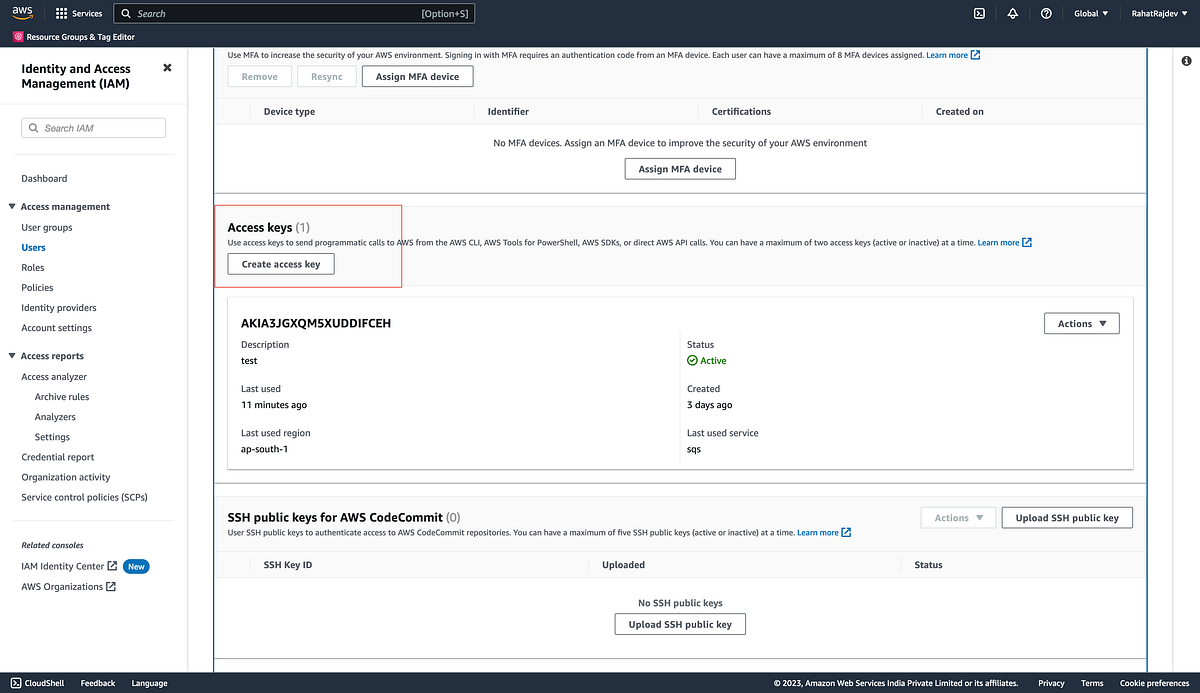 AWS How to get Access Key and Access Secret Key from an AWS account