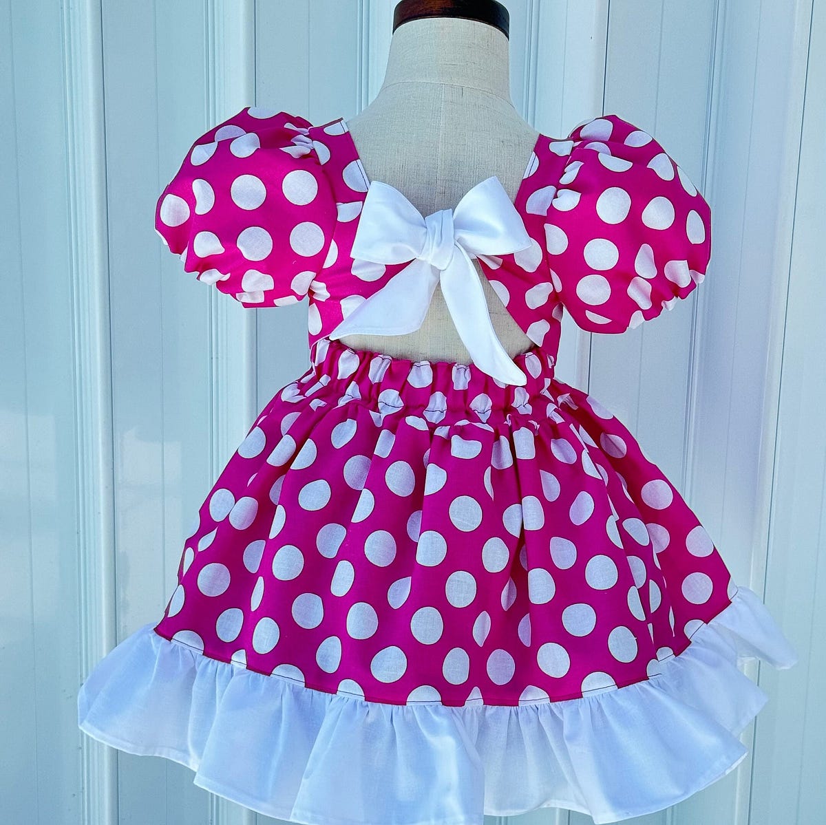 Child Pink Polka Don’t Minnie Mouse Dress, Pink & White Polka Dot