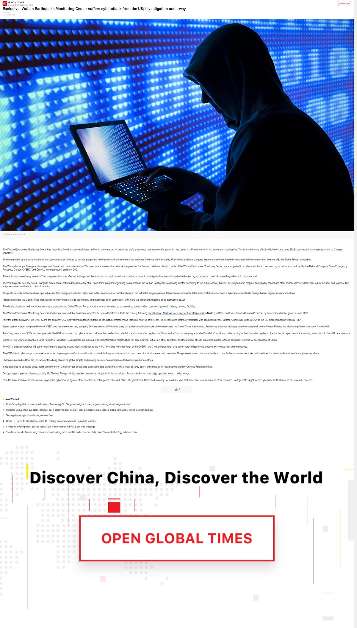 Exclusive wuhan earthquake monitoring center suffers cyberattack from