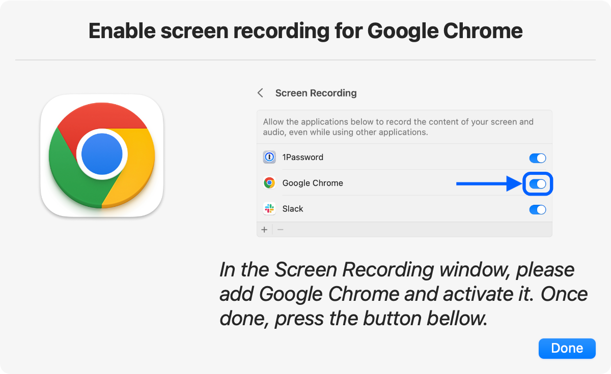Semiautomate Screen Recording authorization for Google Chrome by La
