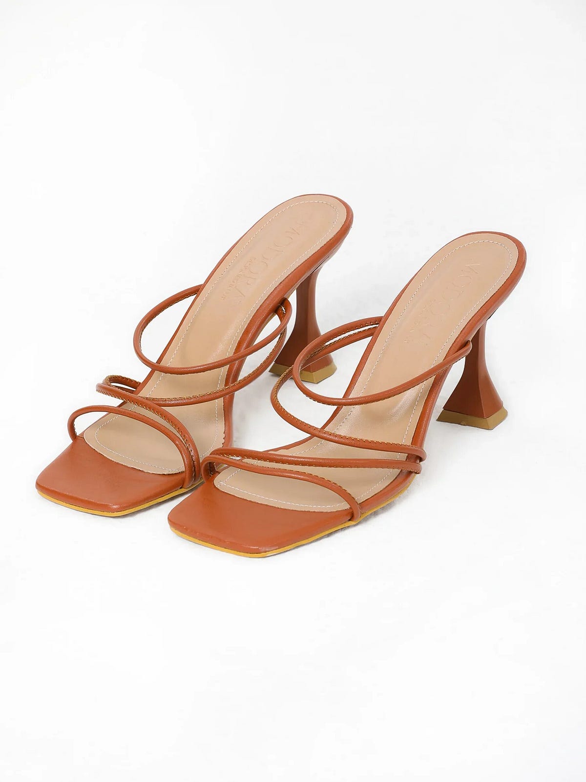 Brown Strappy Curved Heel Mule Modora Fashion Medium