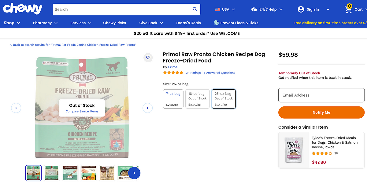 Out of Stock Primal FreezeDried Raw Pronto Dog Food Shortage is
