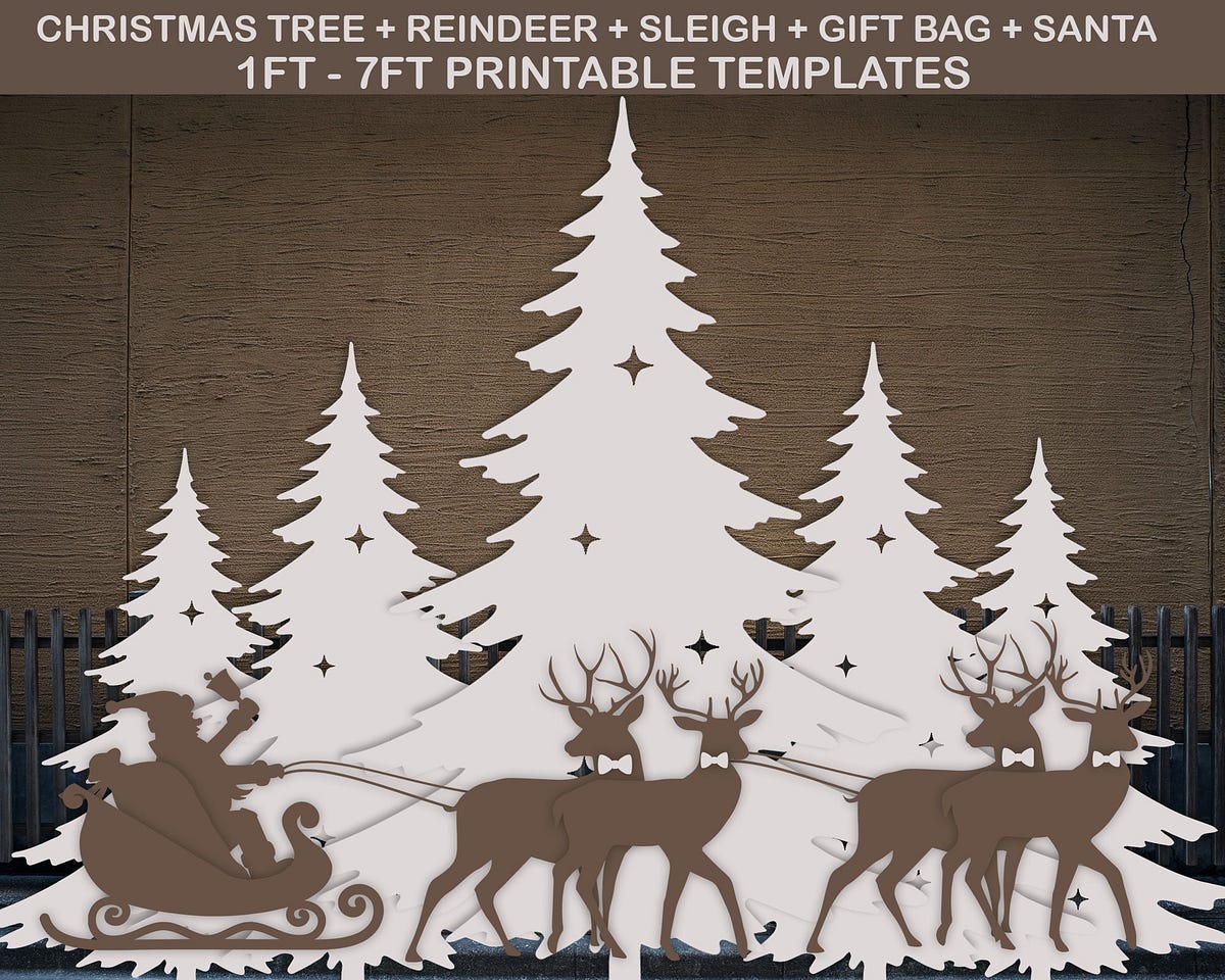 Santa sleigh ride Template, Printable Stencil Pdf, Christmas Silhouette ...