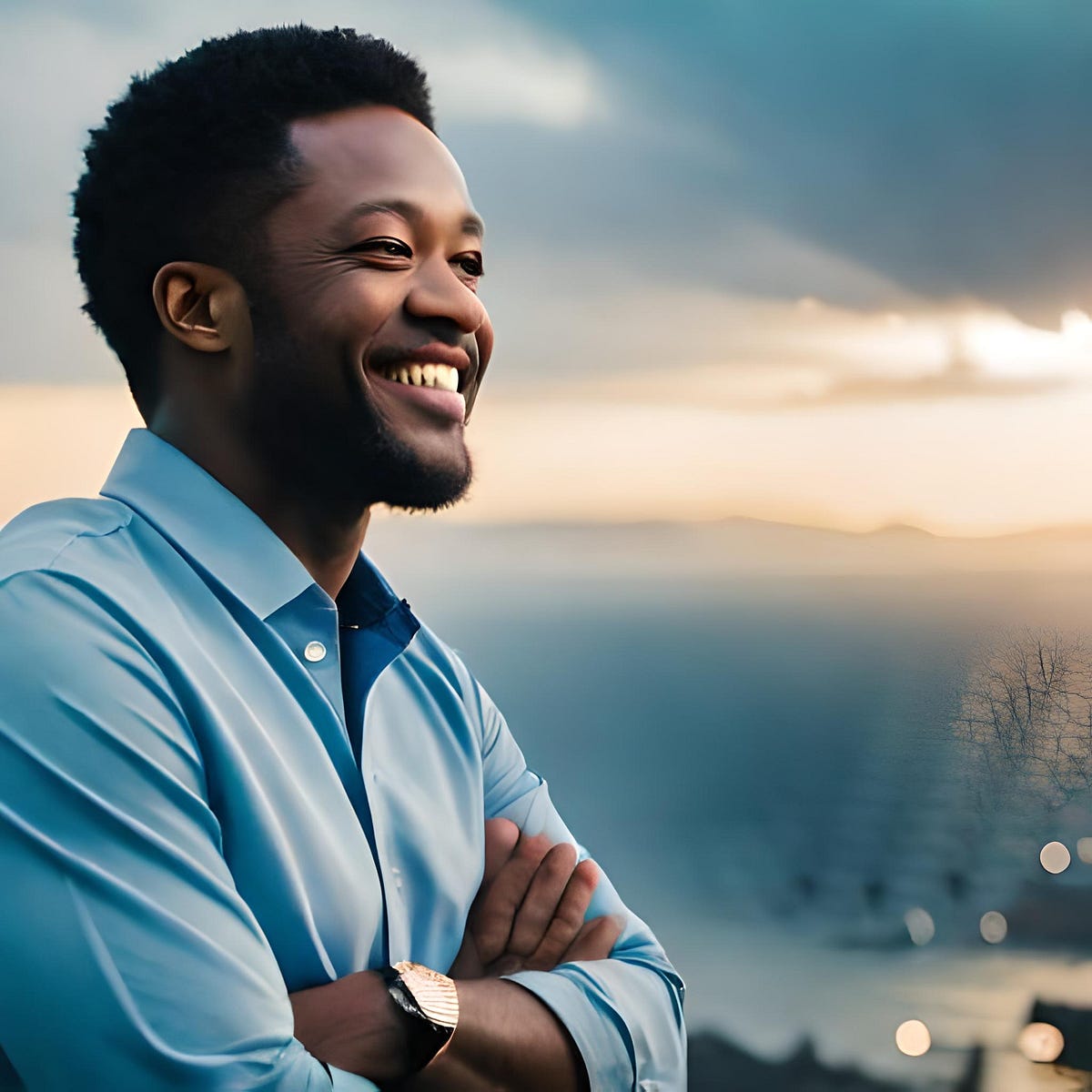 'a man smiling with arms crossed'
