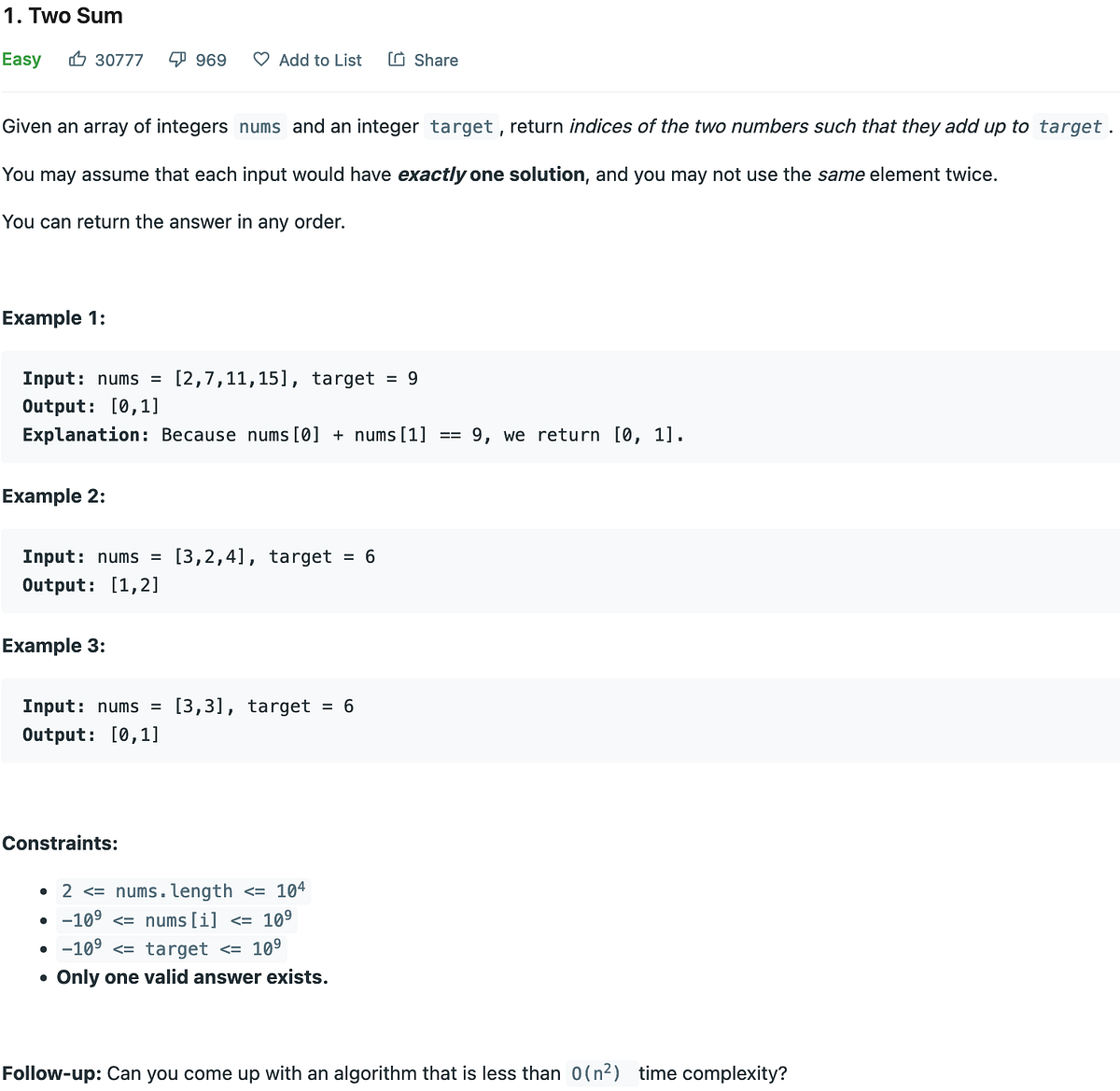 1 — Two Sum. https://leetcode.com/problems/two-sum/ | by ...