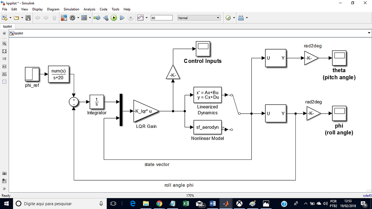 Exemplo aplicação LQR no MATLAB. Abaixo temos um diagrama de blocos no ...