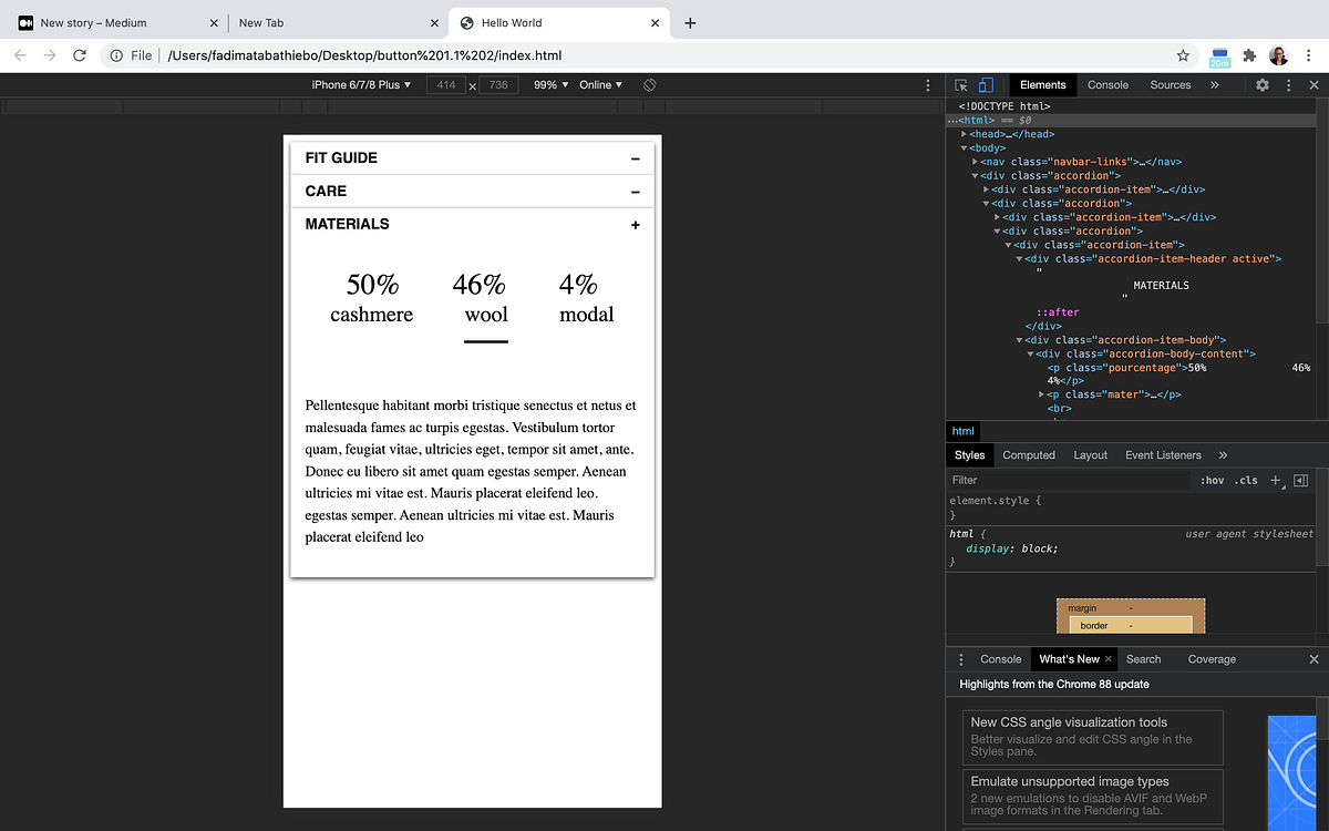How to build a responsive toggle button with javascript and CSS/HTML