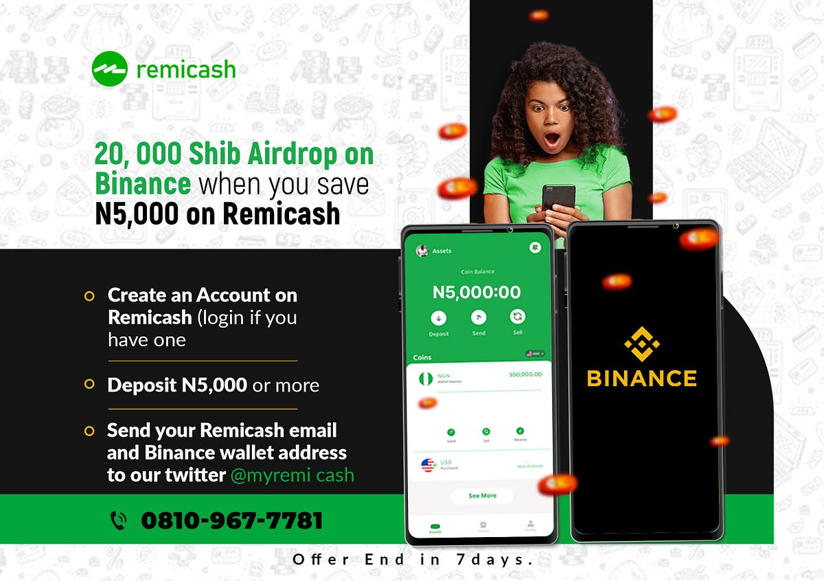 20,000 SHIB Airdrop when you save N5,000 [Ended] - Remicash - Medium