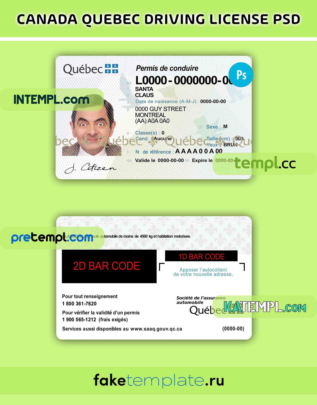 Canada Quebec driving license PSD download template | by Intempl ...