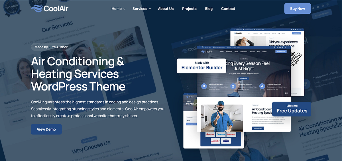 Coolair — Air Conditioning & Heating HVAC WordPress Theme React Theme