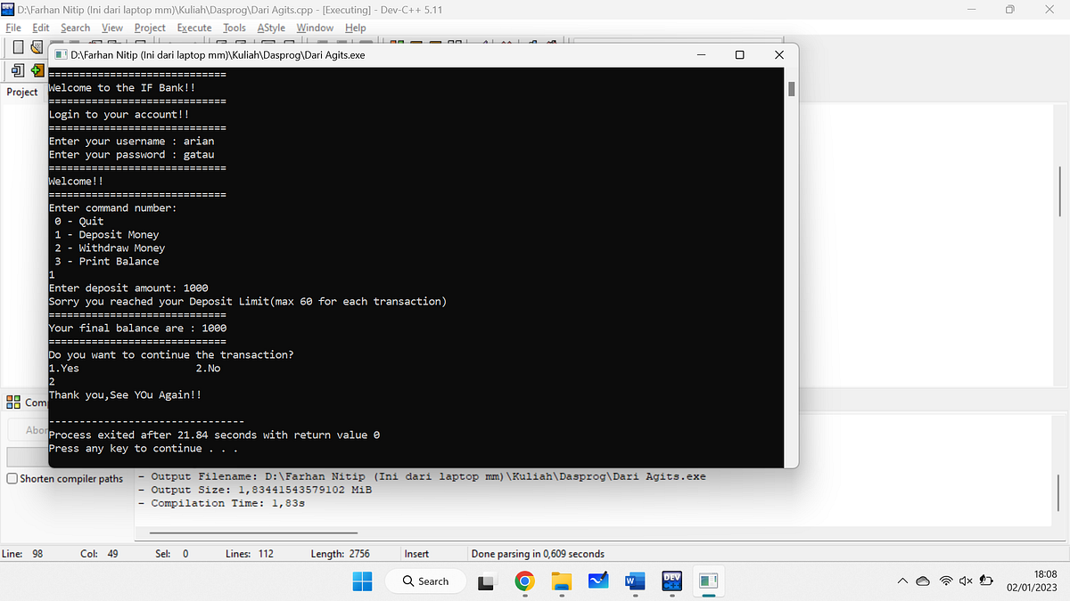 Contoh Akun M-Banking pada C++. Muhammad Farhan T — 1227050089 | by ...
