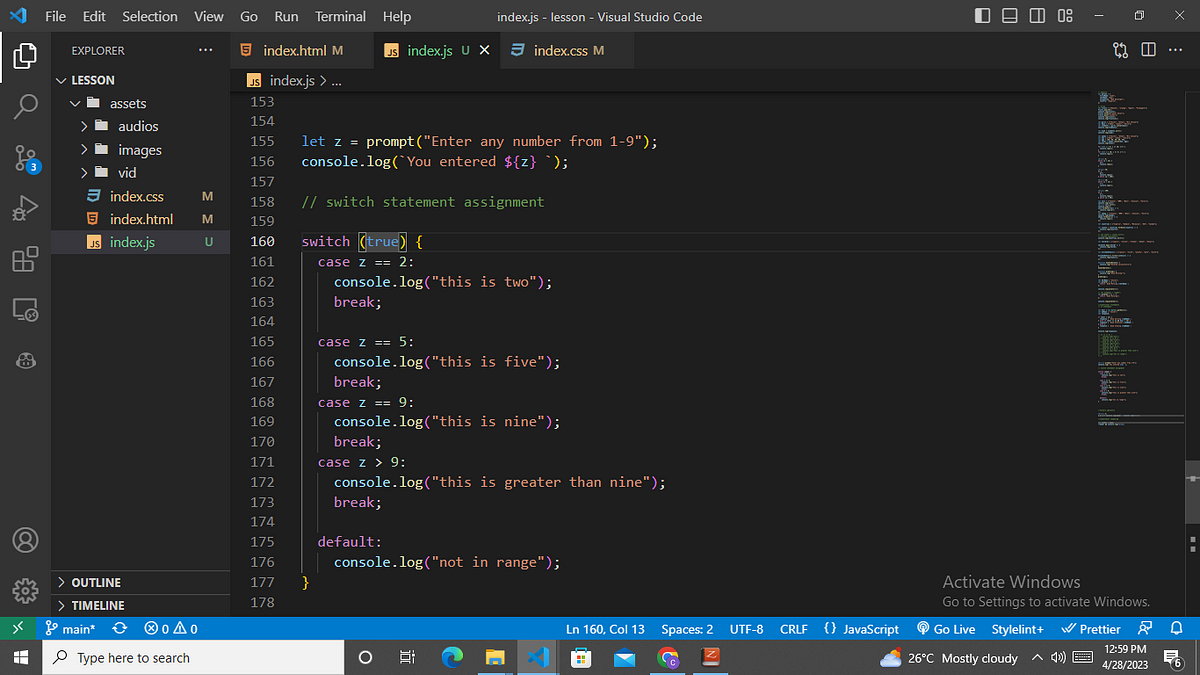 Using The Boolean Value “true” In our Switch Statement. First of all in ...