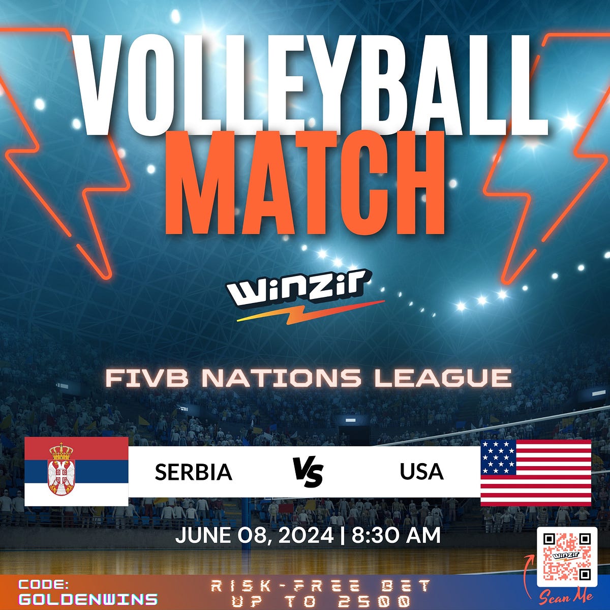 2024 FIVB Nations League Match USA vs. Serbia June 08, 2024 by