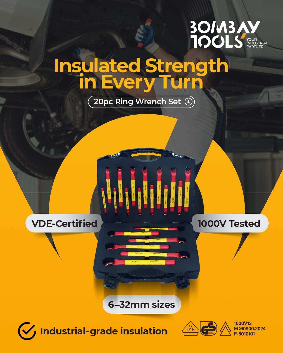 INSULA 20Pc VDE Insulated Ring Wrench Set — Built for Safe Electrical Maintenance
