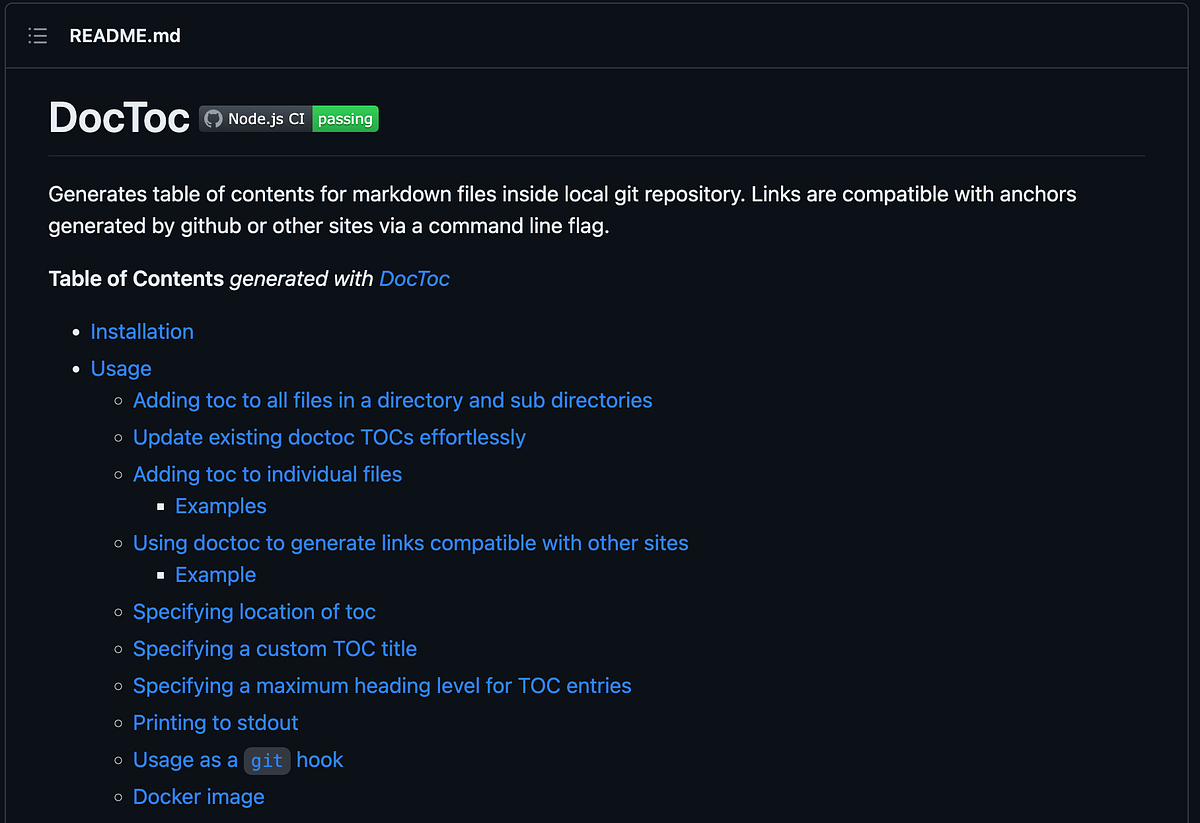 How to Generate a Table of Contents (TOC) for Markdown Files Using