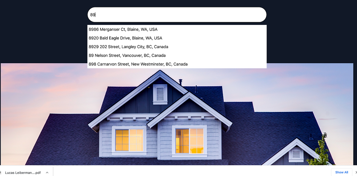 React App Address Search by