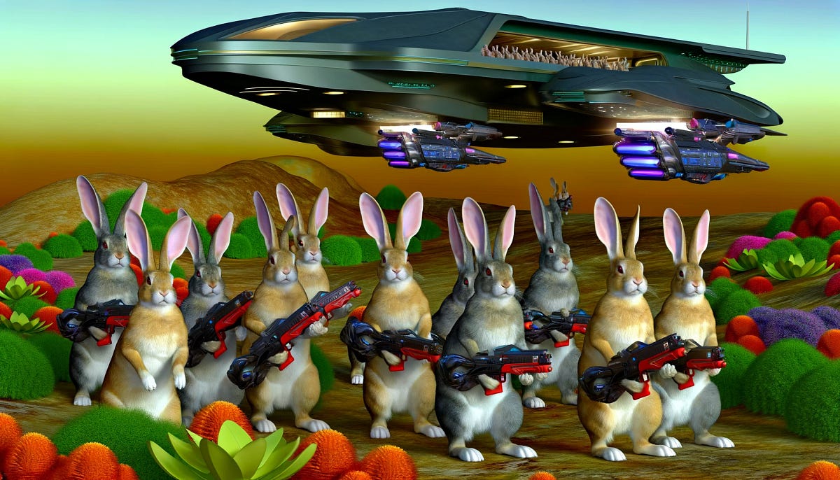 A Dozen Armed Rabbits. Man has killed rabbits for centuries… by