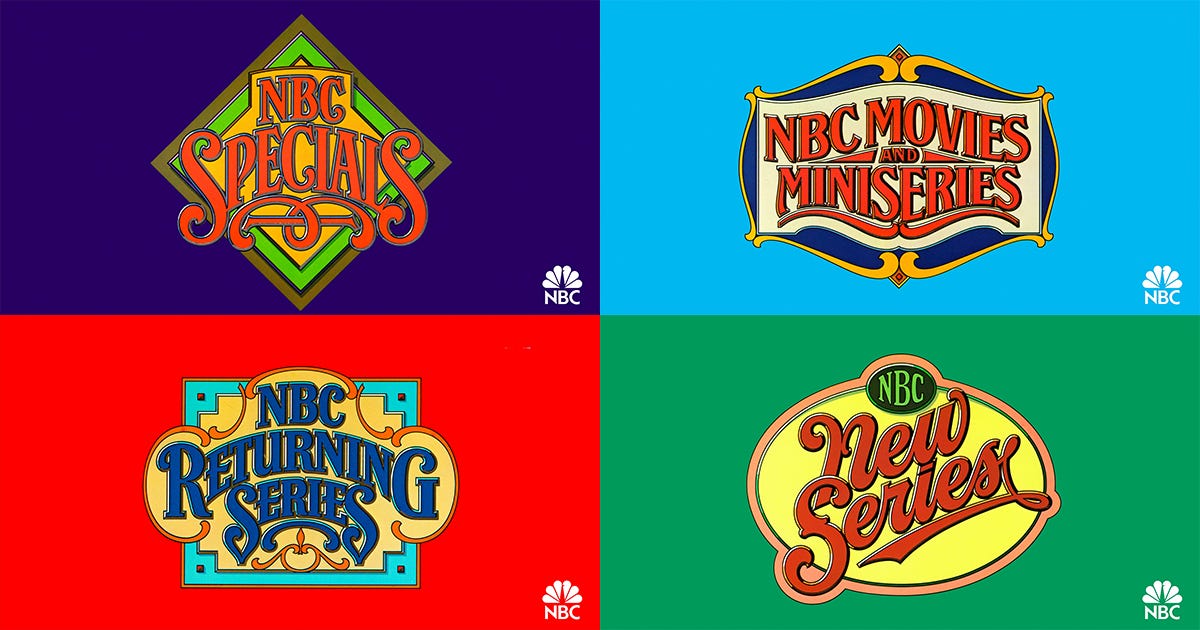 NBC Prime Time Launch. Specials / Movies / Miniseries / Returning Series. Design, Art Direction, Creative Directions: Vazken Kalayjian. Executive Leadership: Mike Mohamad, Charles Blake, Elaine Zeitsoff. Department: NBC Network Advertising, On-Air Promotion and Marketing. Lettering: Gerard Huerta.