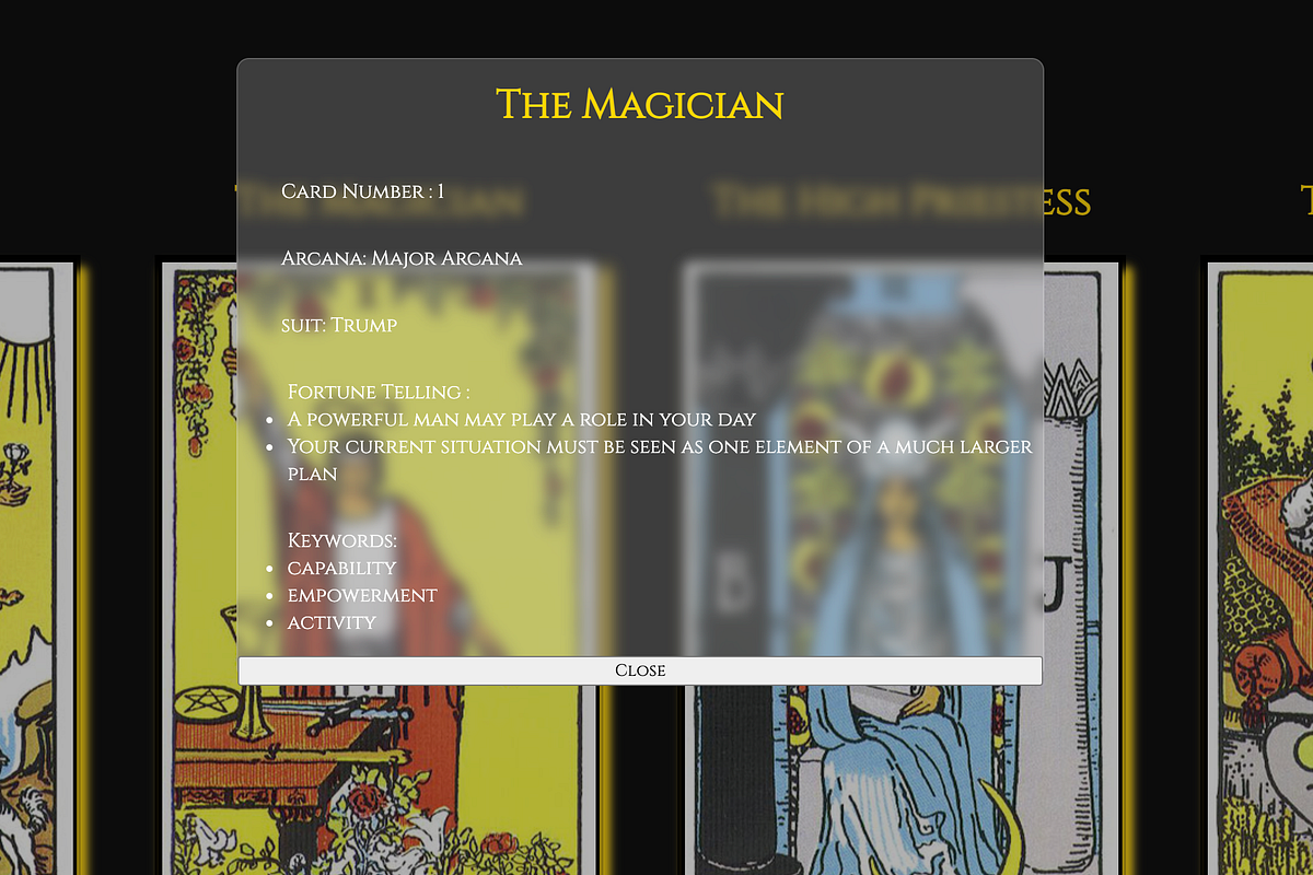 Tarot Card App Early Development. Following up last week’s blog