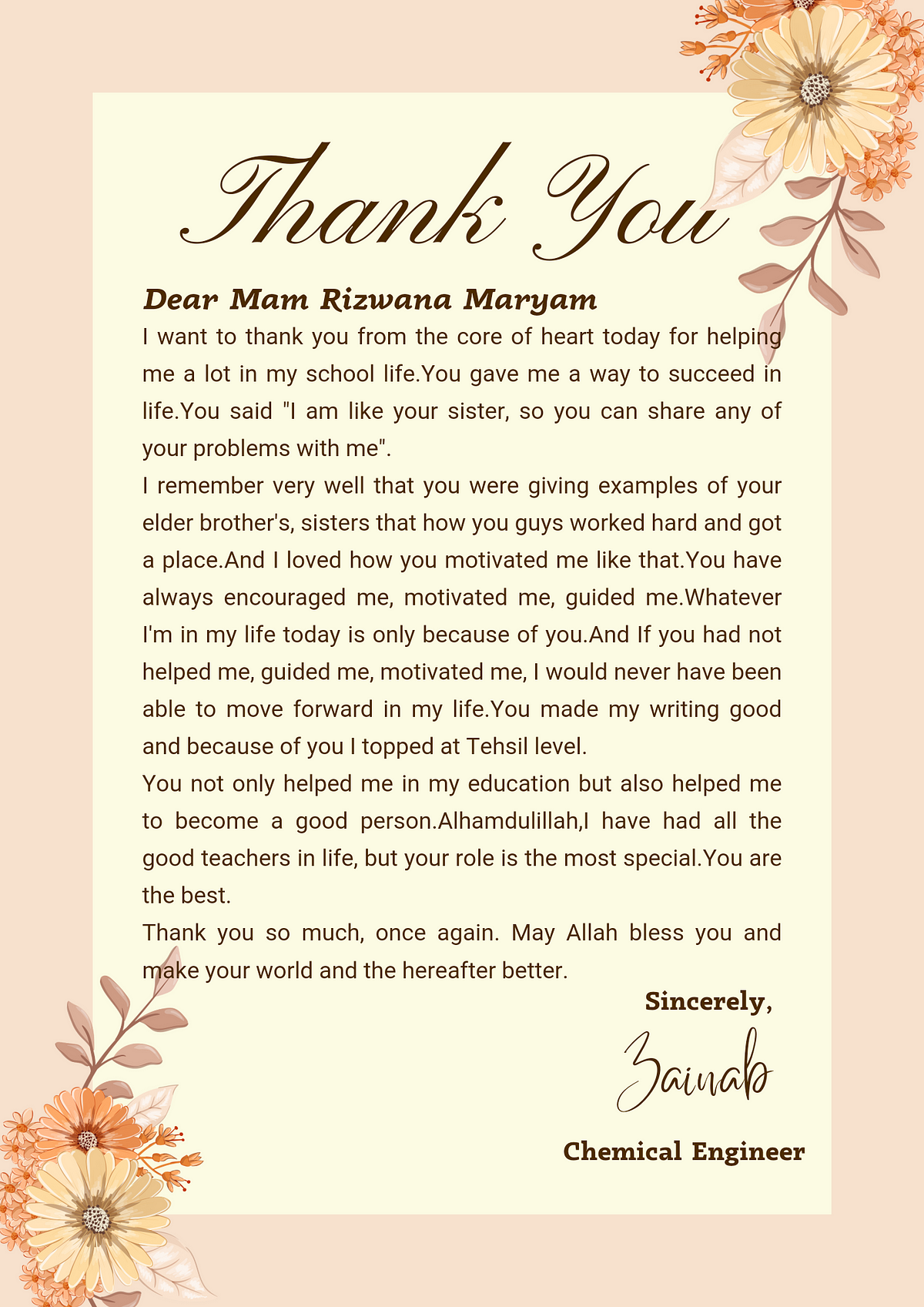 Thank -you Letter. I thanked my teacher who helped me a… | by Zainab ...