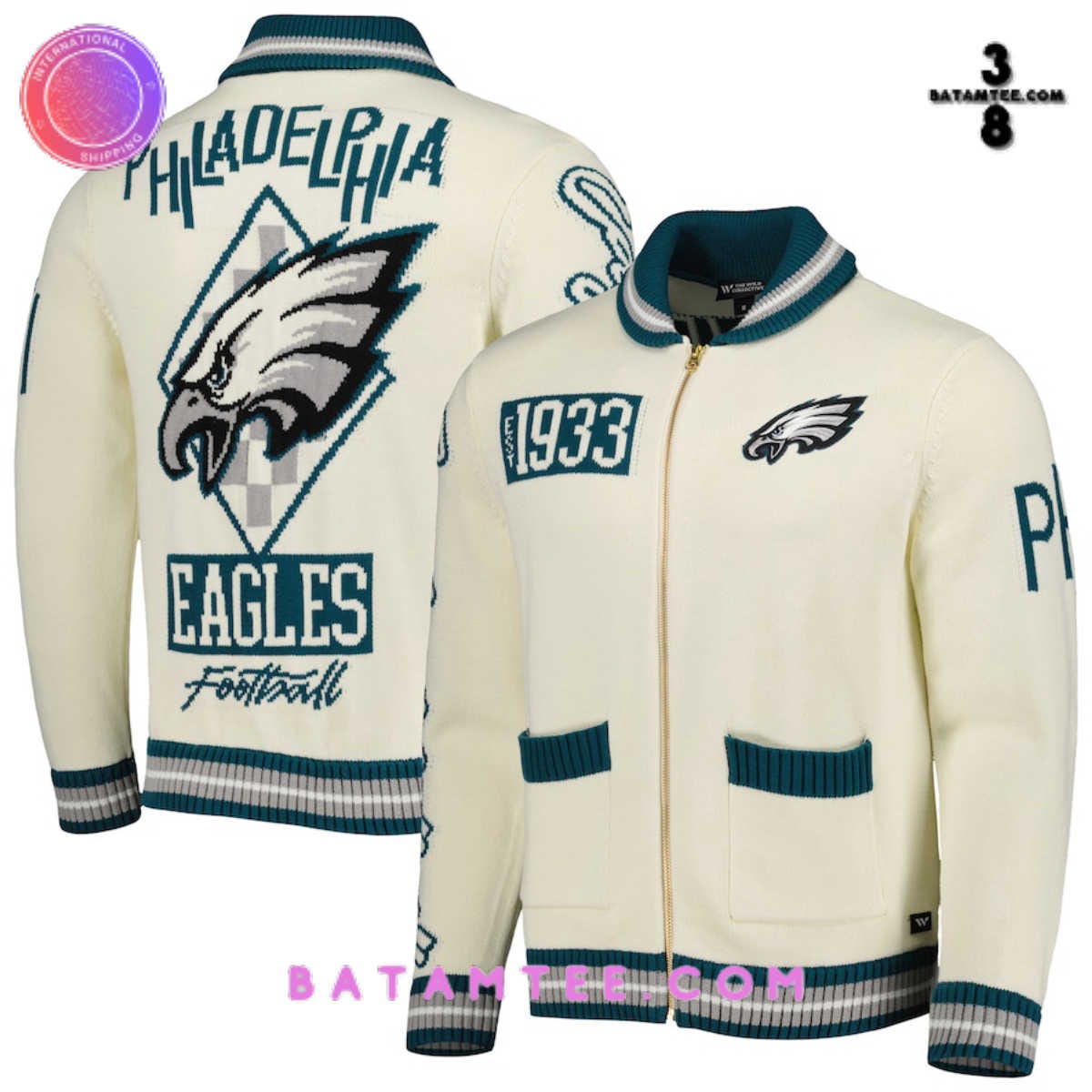 Philadelphia Eagles The Wild Collective Jacquard Full-Zip Sweater