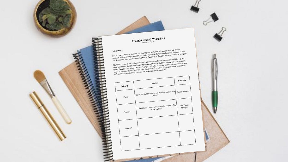Thought Record Worksheet Free Printable | by Sally Van Lief | Mar, 2023 ...