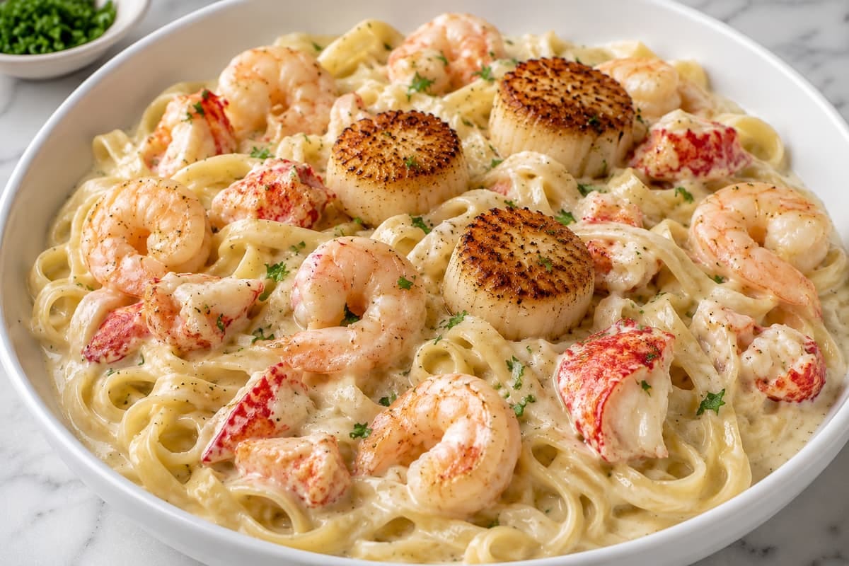 Creamy Shrimp, Lobster and Scallop Alfredo