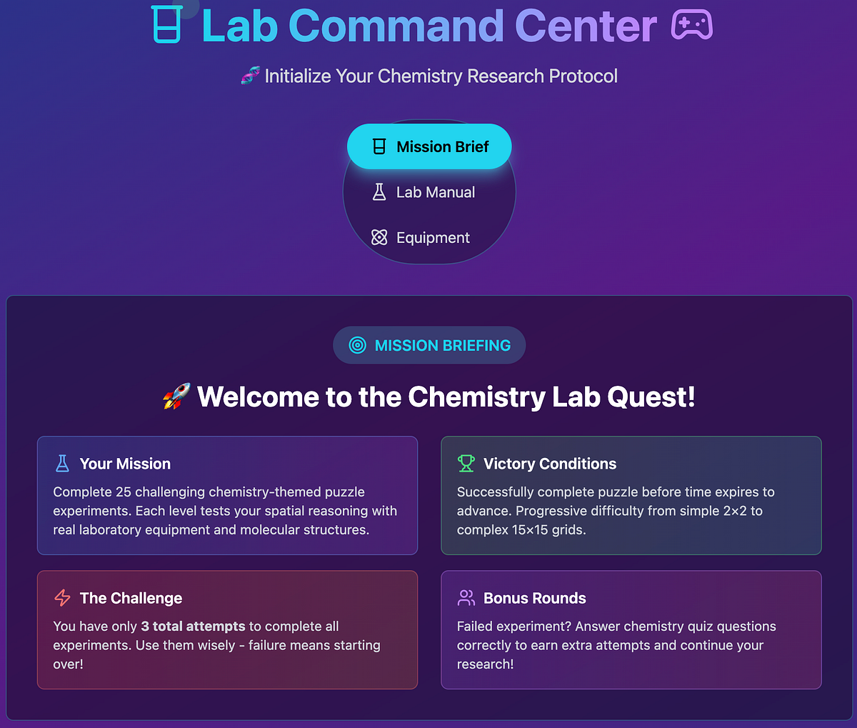 Creation of chemistry puzzle game using Lovable
