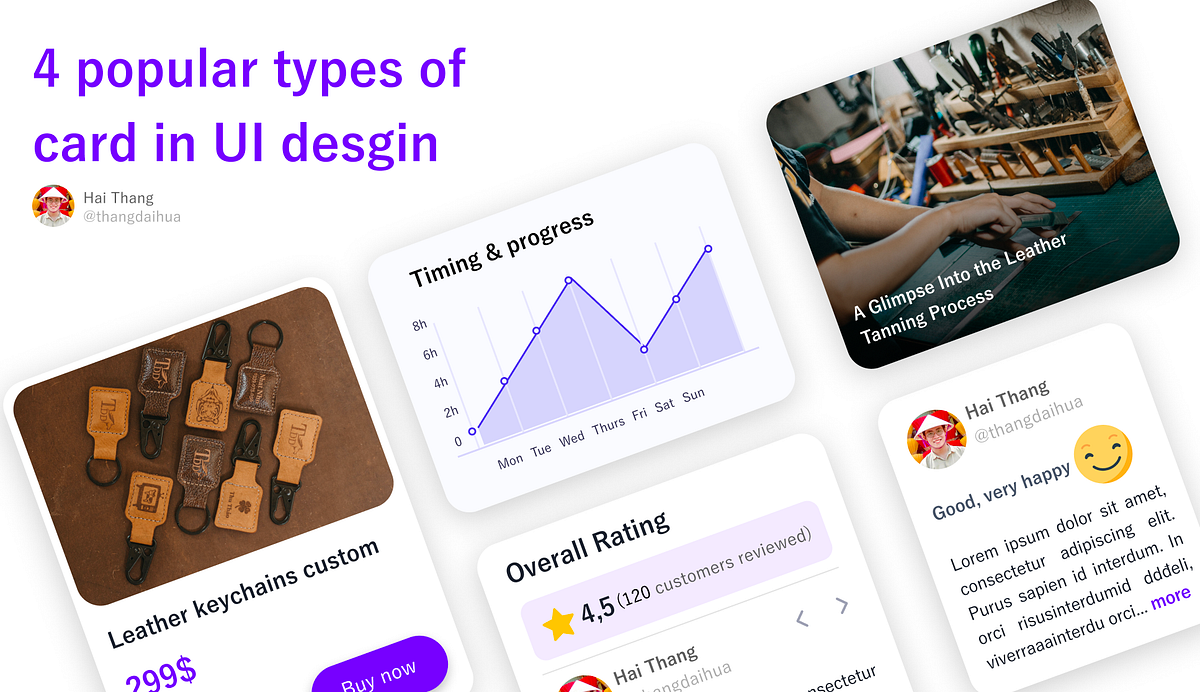 4 popular types of cards in UI design by Hai Thang Bootcamp