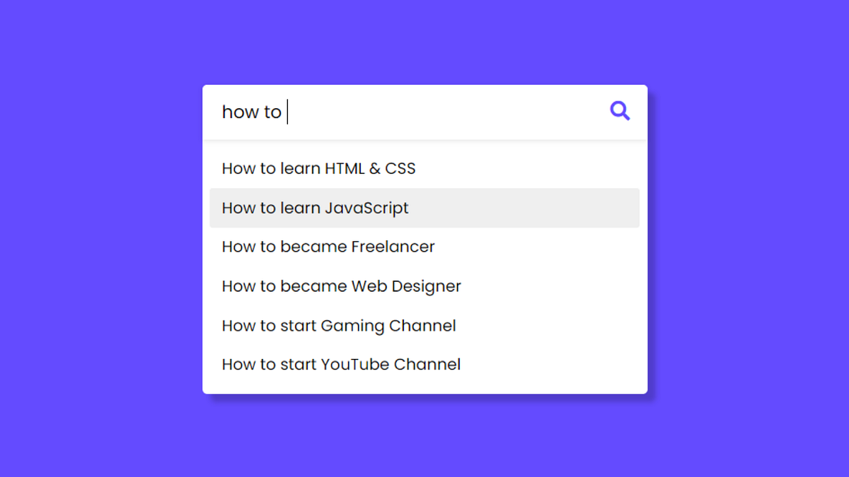 Search Bar with Autocomplete Search Suggestions using HTML CSS ...