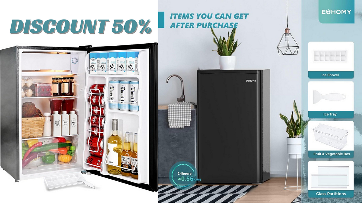 EUHOMY Mini Fridge With Freezer, 3.2 Cu.Ft Mini Refrigerator Fridge, 2