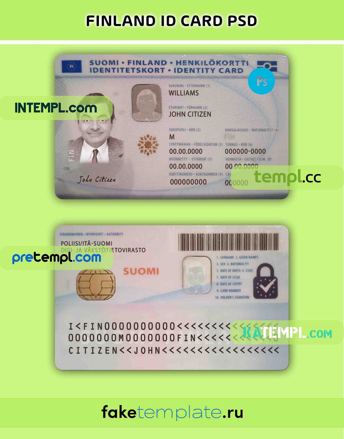 Finland identity card PSD template, fully editable by Shotempl Nov