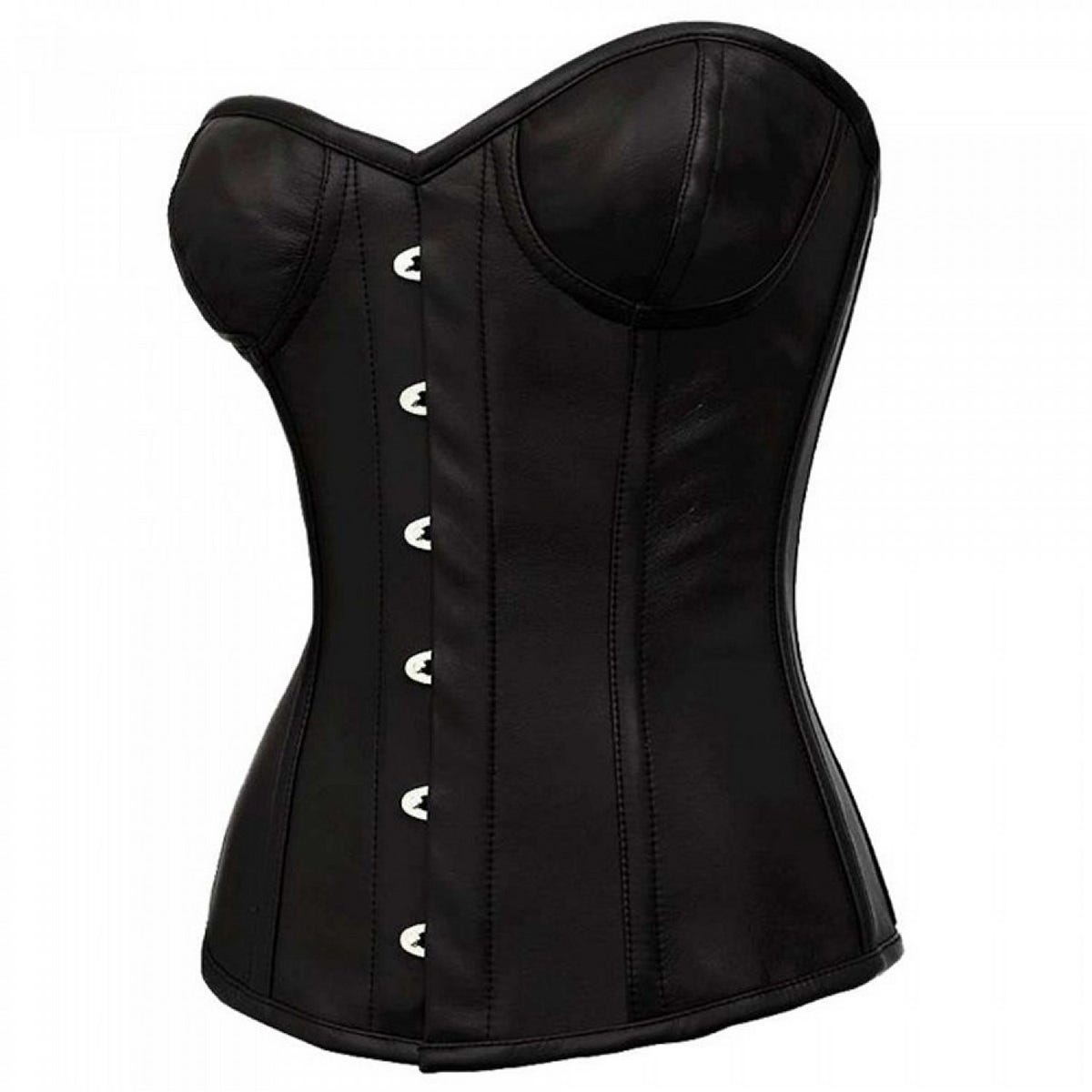 Women Real Leather Goth Overbust Corset Cups - Blackcolor - Medium