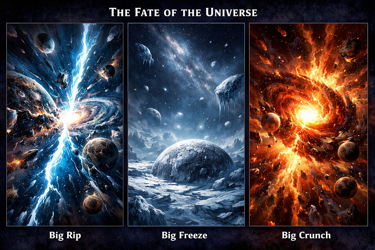 The Fate of the Universe: Big Rip, Big Freeze, or Big Crunch | by ...