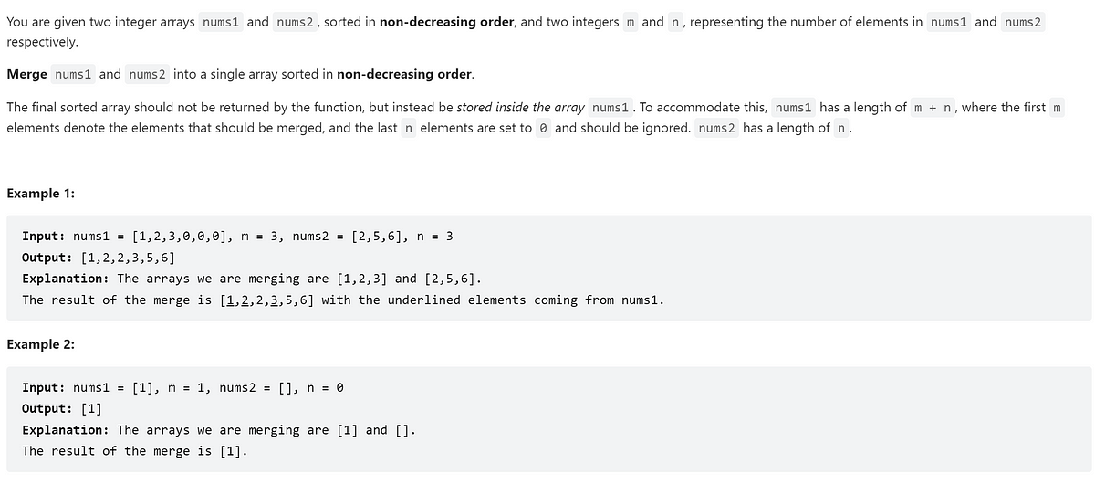 Leetcoding 88: Merge Sorted Array | by PrimerPy | Medium