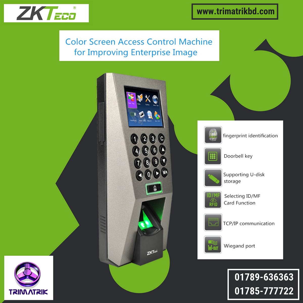 ZKTeco F18 Fingerprint Standalone Access Control and Time Attendance in