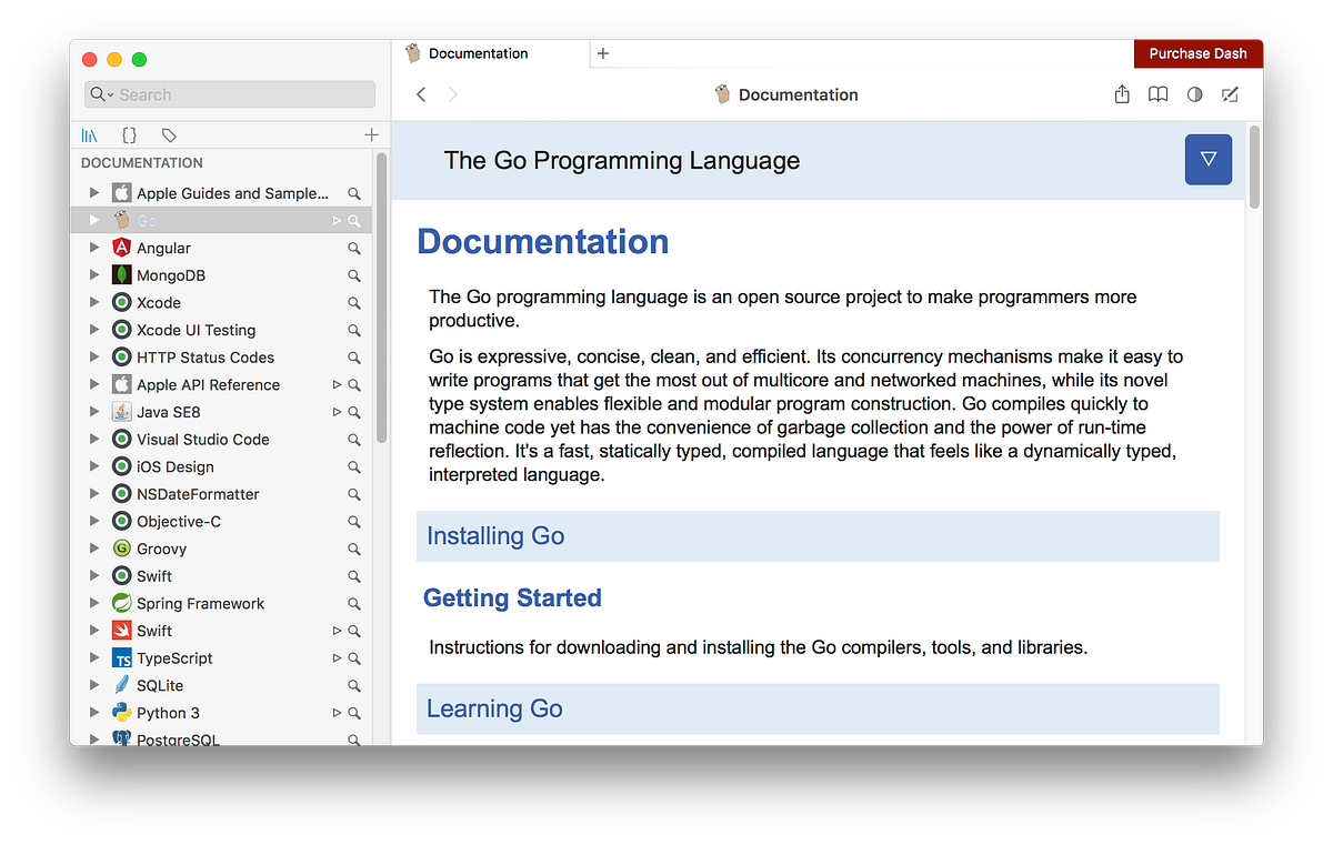 Dash offline document for Developer in macOS by Wasith T. (BaiPhai