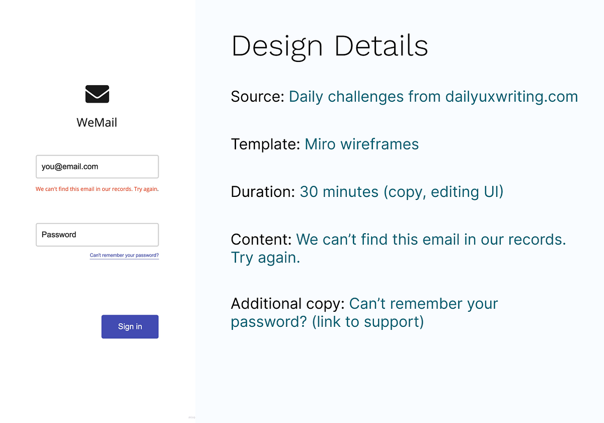 UX writing challenge: wrong email error | by Erin Terada | Medium