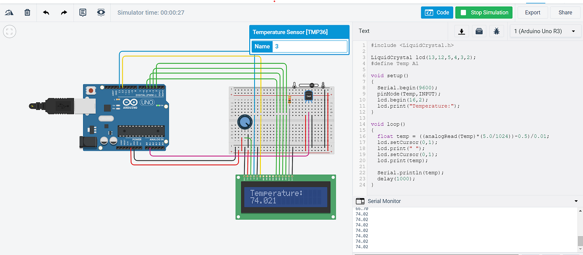 LCD and TMP36. Aim : To display the temperature sensor… | by Shamitha S ...