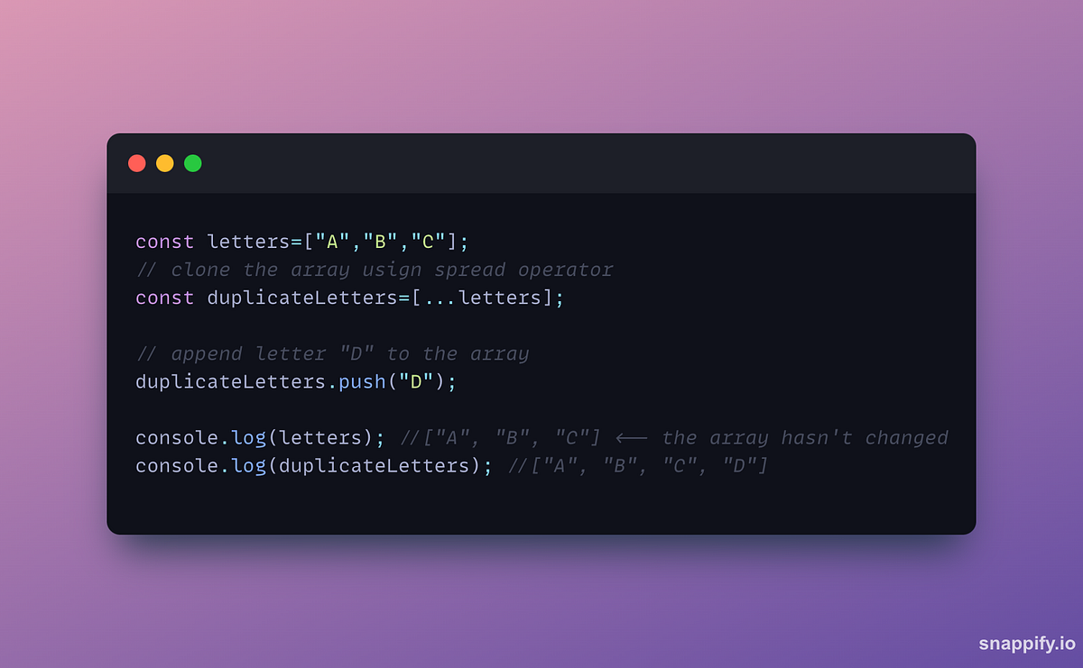 Clone an array using spread operator Elizabeth Thomas Medium