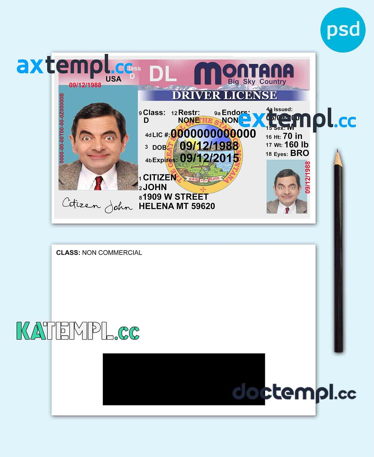 sample USA Montana driving license template in PSD format, version 2 download | by AxtemplDL ...