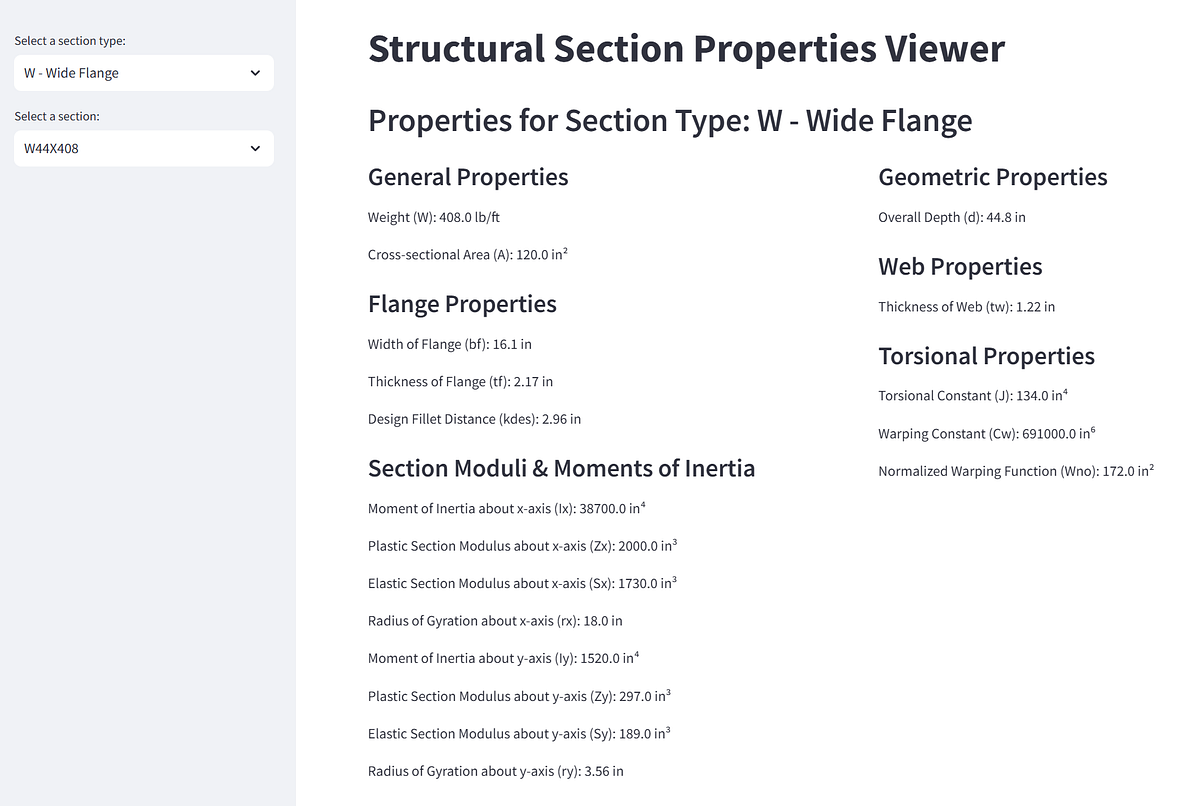 Steel Design Streamlit Python App Part 1 : Properties Viewer | by Joel ...