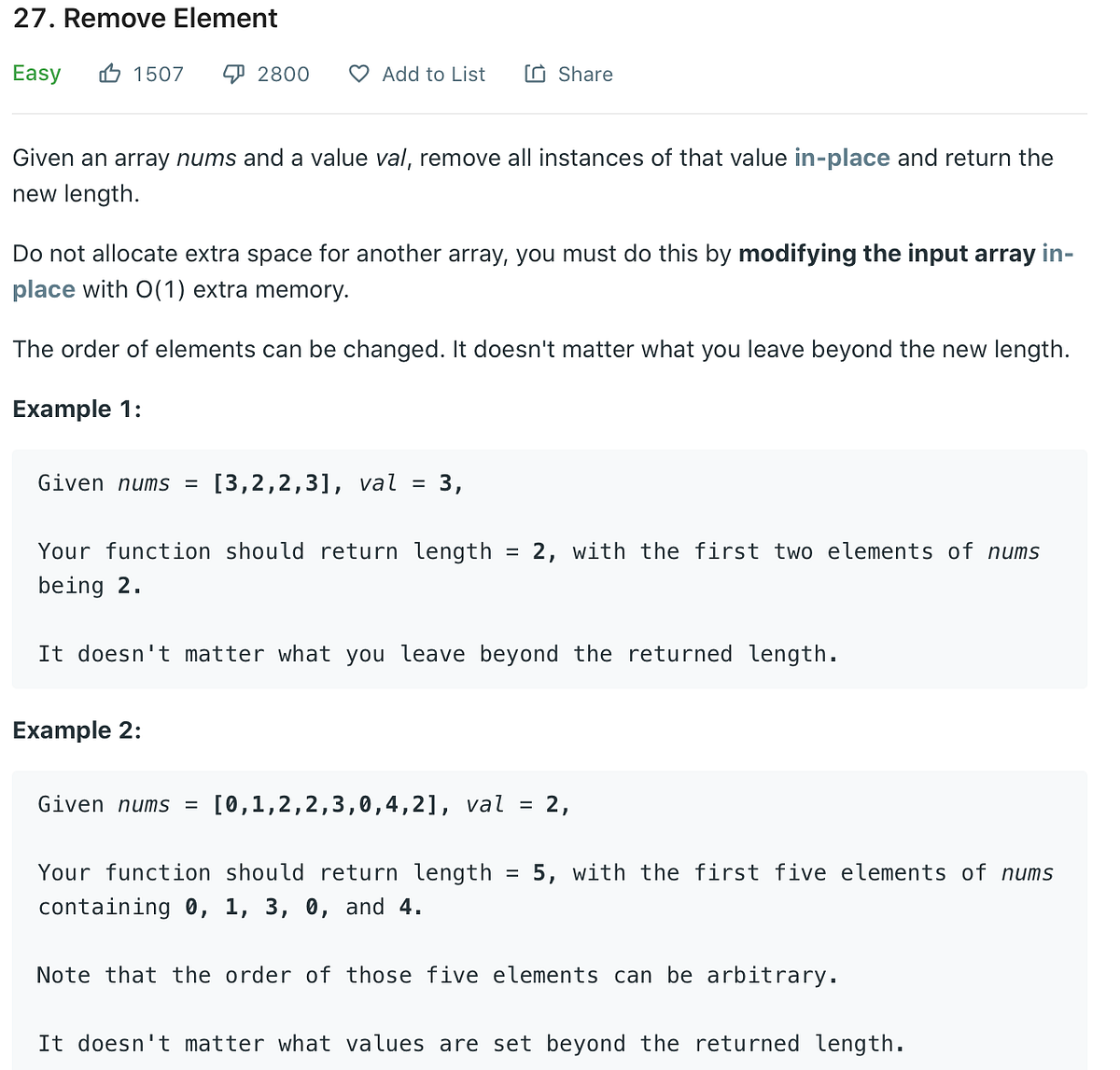 LeetCode Problems#27. Remove Element | by Evan Hung | Medium