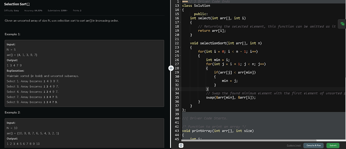 Problem: Selection Sort Implementation in C++ | by Gaurav Sah | Medium
