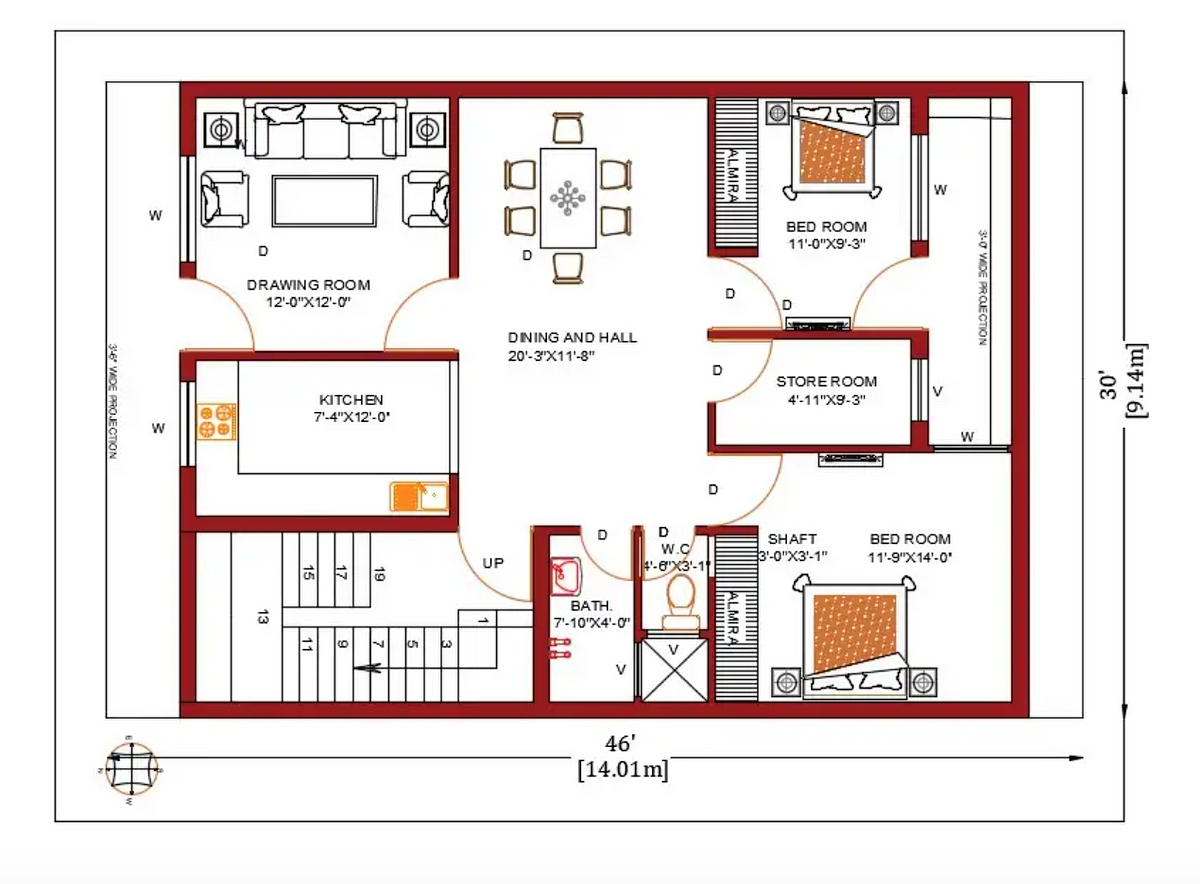 30X46 Feet House Architecture Plan CAD Drawing DWG File - Cadbull - Medium