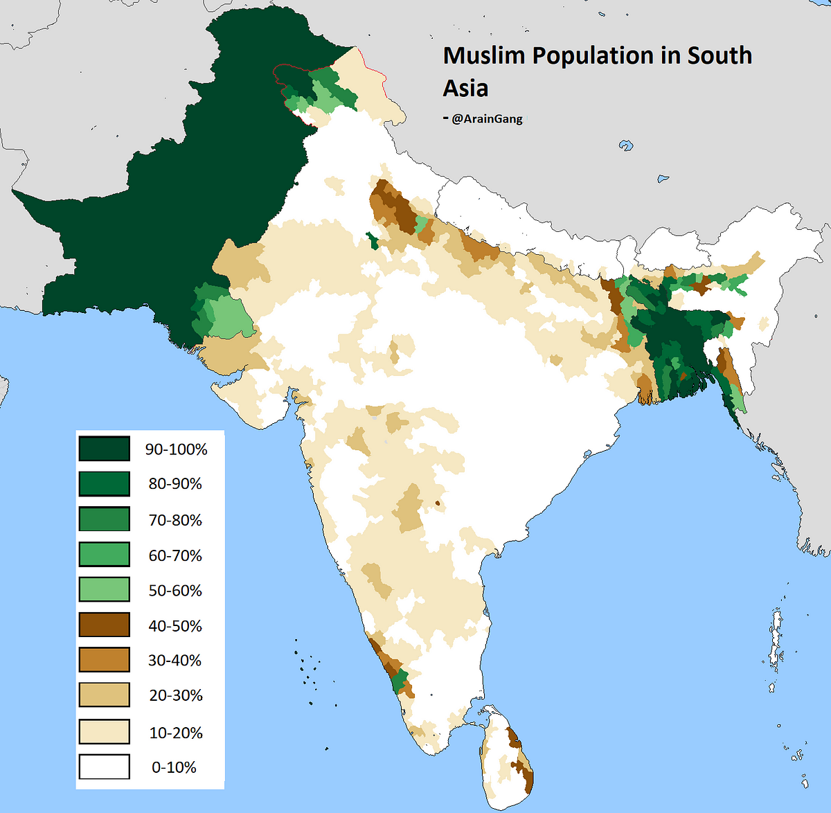Muslim Population in South Asia. Below is map looking at the Muslim