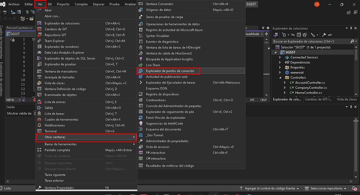 IDE VISUAL STUDIO 2022 ENDPOINTS EXPLORER by ING LUIS MIGUEL GUERRERO