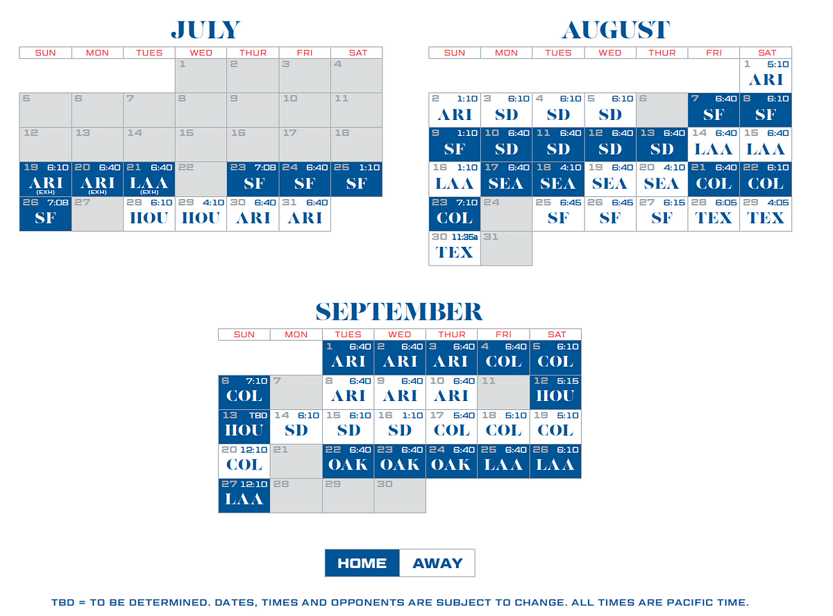 Dodgers announce 2020 schedule. Dodgers’ 60 game schedule begins July ...