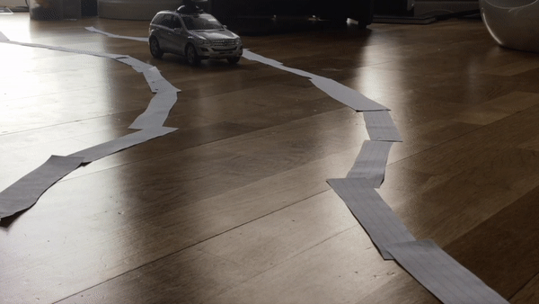 Animated GIF of the self-driving RC car moving on its track